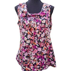 BANANA REPUBLIC Bow Neck Sleeveless Pink Multicolor Floral Sleeve SIZE MEDIUM